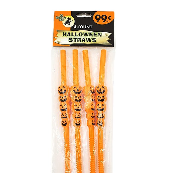 Vintage “All Hallow’s Eve” Halloween Jack-O’-Lantern Straws – Set of 4 – NEW - Picture 1 of 3